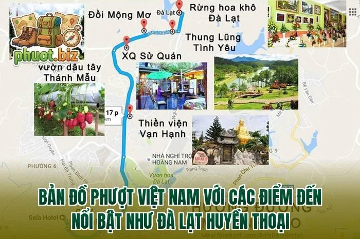 Bản đồ phượt Việt Nam với các điểm đến nổi bật như Đà Lạt huyền thoại